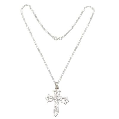 Alternate image for Textured Silver Floral Cross Necklace Tulip Cross