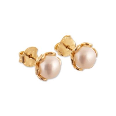 Alternate image for 18k Gold-Plated Stud Earrings with White Cultured Pearls Golden Moonshine Charm