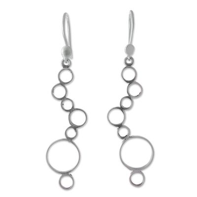 Alternate image for Peruvian Sterling Silver Dangle Earrings with Circle Shapes Bubble Waterfall