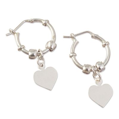 Alternate image for Polished Sterling Hoop Dangle Earrings Heart Center