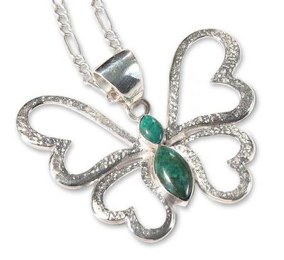 Alternate image for Heart Shaped Silver Chrysocolla Butterfly Pendant Necklace Love Butterfly