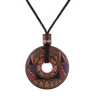 Alternate image for Peruvian Handmade Ceramic Pendant Necklace in Jewel Tones Sun Princess