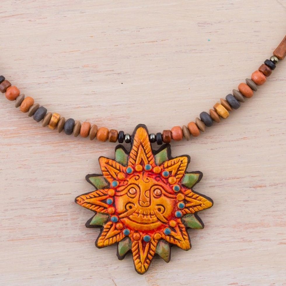 925 Sterling Silver and Ceramic Inca Sun Necklace from Peru 'Incan Sun God'