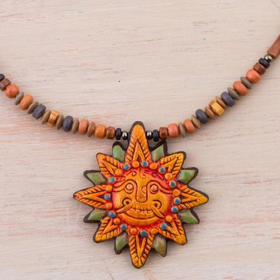 Alternate image for 925 Sterling Silver and Ceramic Inca Sun Necklace from Peru Incan Sun God