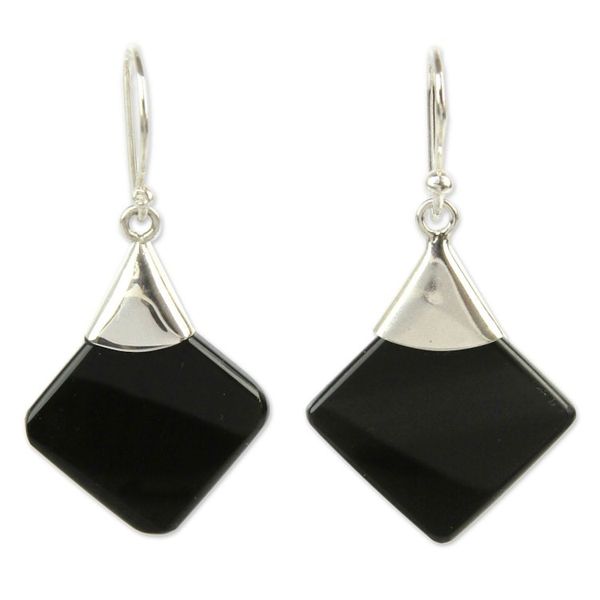 Alternate image for Protection Sterling Silver Dangle Obsidian Earrings Synthesis