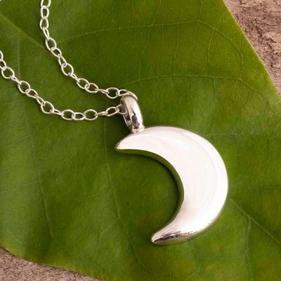 Alternate image for Classic Crescent Moon Pendant and Chain in Sterling Silver Midnight Moonlight