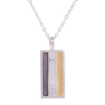 Alternate image for Rectangular Gold Accent Silver Pendant Necklace from Peru Window of Light