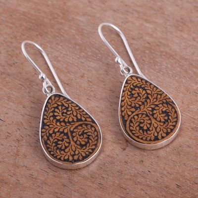 Alternate image for Leafy Sterling Silver and Pumpkin Shell Earrings from Peru Enchanted Copse