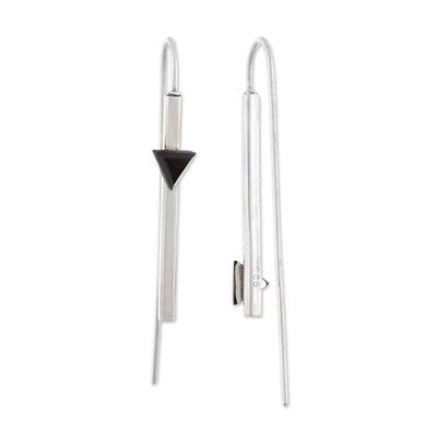 Alternate image for Modern Sterling Silver Drop Earrings with Onyx Triangles Triangular Reflection