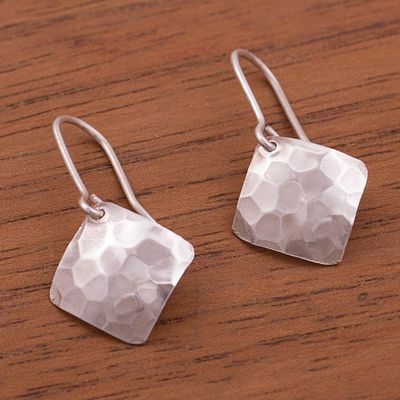 Alternate image for Modern Square Sterling Silver Dangle Earrings from Peru Hammered Squares