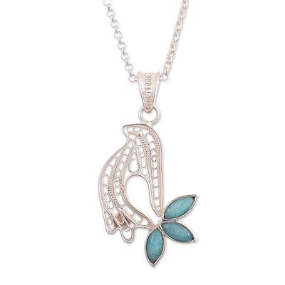 Alternate image for Sterling Silver Filigree Dove Necklace with Amazonite Gem Peace in Flight
