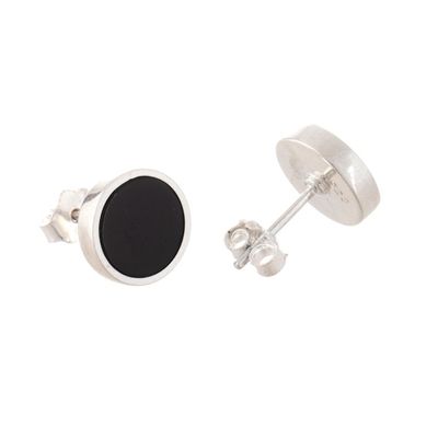 Alternate image for Round Black Onyx and Sterling Silver Stud Earrings Midnight Soiree