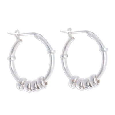 Alternate image for Sterling Silver Hoop Earrings with Sliding Rings from Peru Swing and Sway