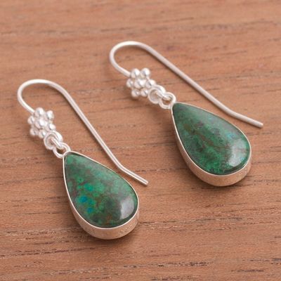 Alternate image for Hand Made Sterling Silver and Chrysocolla Dangle Earrings Inca Aesthetic