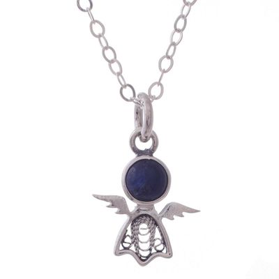 Alternate image for Sodalite Angel Filigree Pendant Necklace from Peru Midnight Angel