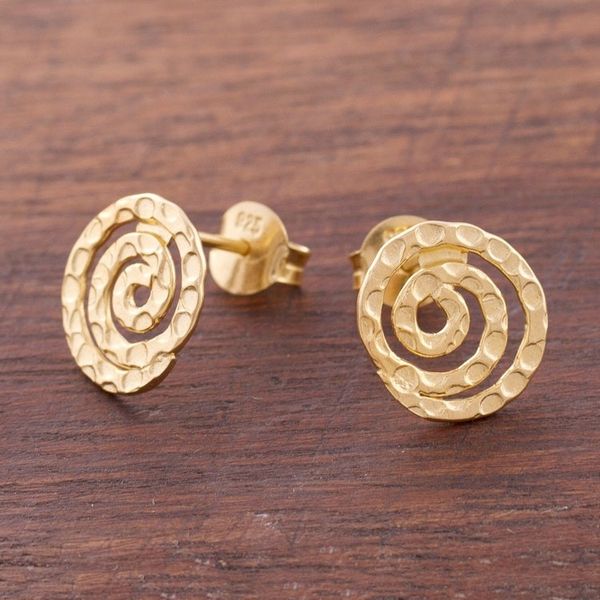 Alternate image for Handmade Gold Plated Sterling Silver Button Earrings Andean Cosmos