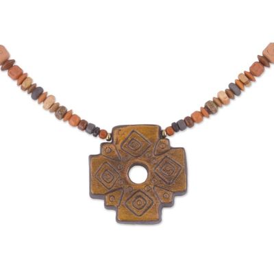 Alternate image for Chakana Cross Ceramic Beaded Pendant Necklace from Peru Sun Chakana