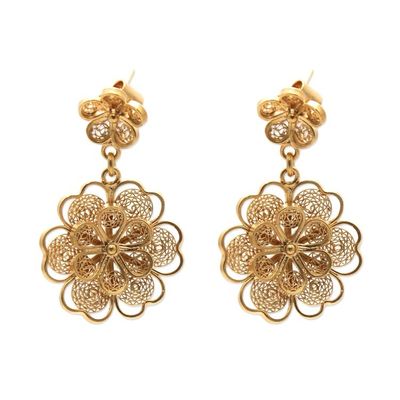 Alternate image for Gold Plated Filigree Handmade Flower Dangle Earrings Yellow Rose