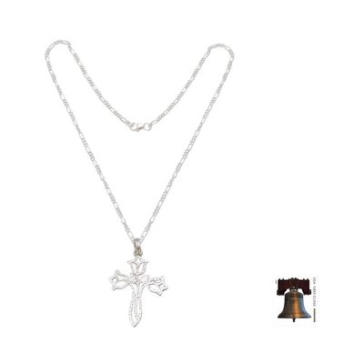 Alternate image for Textured Silver Floral Cross Necklace Tulip Cross