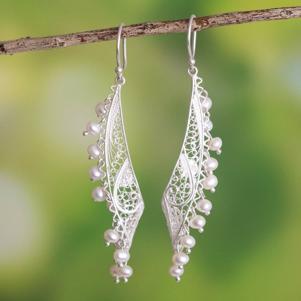 Filigree Earrings with Cultured Pearls 'Gocta Falls'