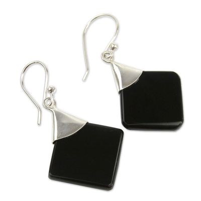 Alternate image for Protection Sterling Silver Dangle Obsidian Earrings Synthesis