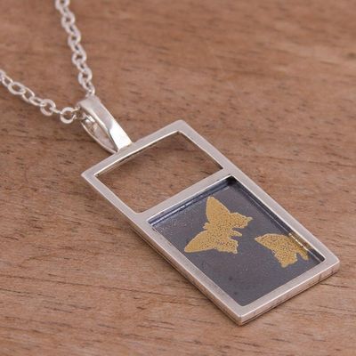 Alternate image for Gold Accent Sterling Silver Butterfly Necklace from Peru Golden Butterflies