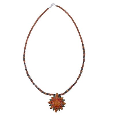 Alternate image for 925 Sterling Silver and Ceramic Inca Sun Necklace from Peru Incan Sun God