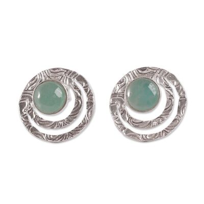 Alternate image for Handcrafted Sterling Silver and Green Opal Button Earrings Green Vibrations
