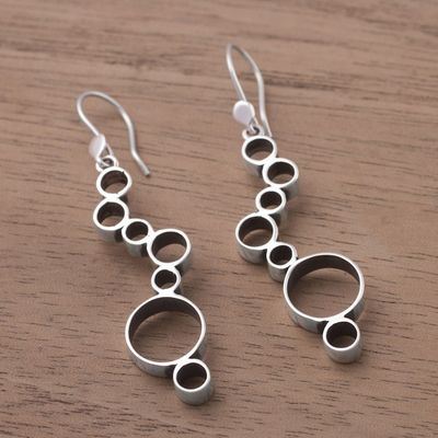 Alternate image for Peruvian Sterling Silver Dangle Earrings with Circle Shapes Bubble Waterfall