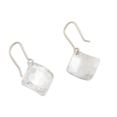 Alternate image for Modern Square Sterling Silver Dangle Earrings from Peru Hammered Squares