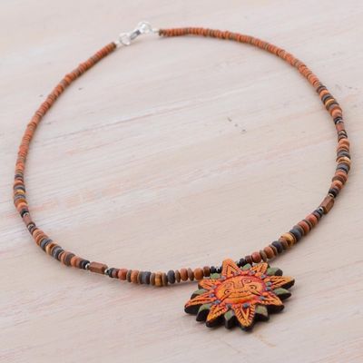 Alternate image for 925 Sterling Silver and Ceramic Inca Sun Necklace from Peru Incan Sun God