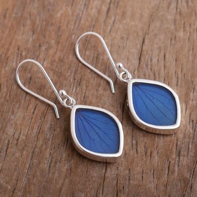 Alternate image for Blue Hydrangea Leaf Earrings Natures Gem in Blue