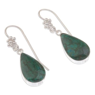 Alternate image for Hand Made Sterling Silver and Chrysocolla Dangle Earrings Inca Aesthetic