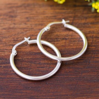 Alternate image for High-Polish 925 Sterling Silver Hoop Earrings from Peru Eternal Gleam