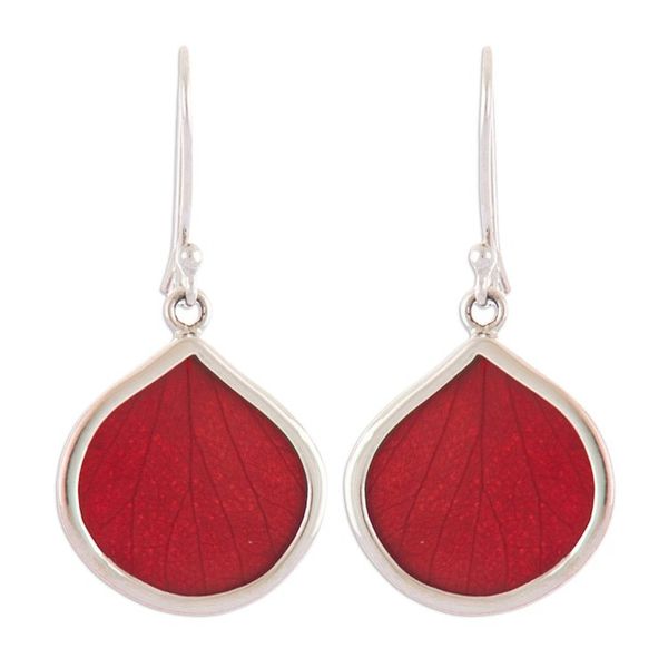 Alternate image for Sterling Silver and Red Leaf Dangle Earrings from Peru Red Hydrangea