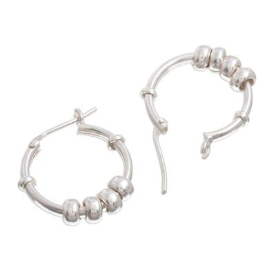 Alternate image for Sterling Silver Hoop Earrings with Sliding Rings from Peru Swing and Sway