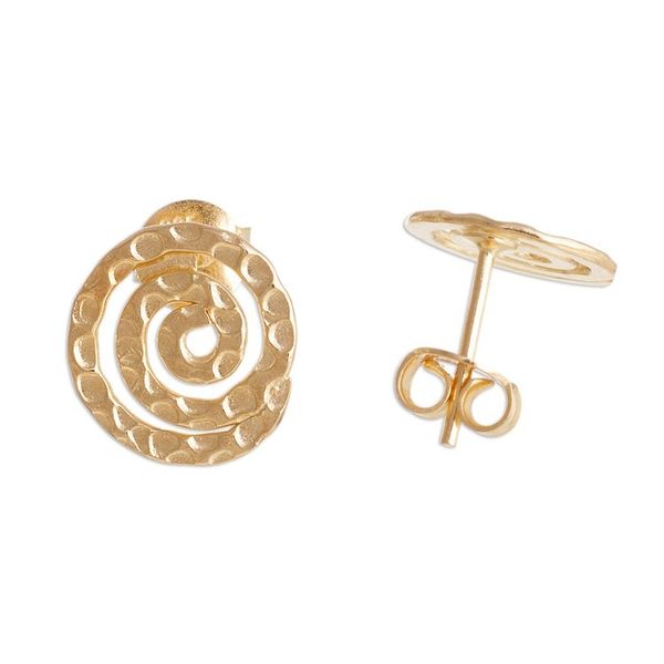 Alternate image for Handmade Gold Plated Sterling Silver Button Earrings Andean Cosmos