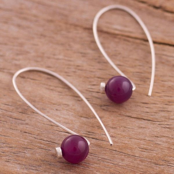 Alternate image for Maroon Agate Drop Earrings Crafted in Peru Spheres of Splendor in Maroon