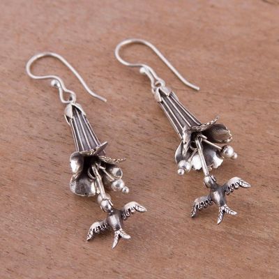 Alternate image for Silver Cantu Flower and Hummingbird Earrings from Peru Cantu and Hummingbirds