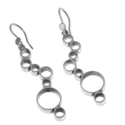 Alternate image for Peruvian Sterling Silver Dangle Earrings with Circle Shapes Bubble Waterfall