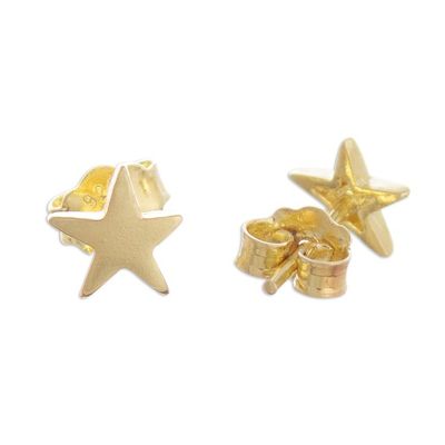 Alternate image for 18k Gold Plated Sterling Silver Star Stud Earrings from Peru Wondrous Stars