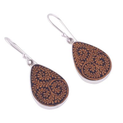 Alternate image for Leafy Sterling Silver and Pumpkin Shell Earrings from Peru Enchanted Copse