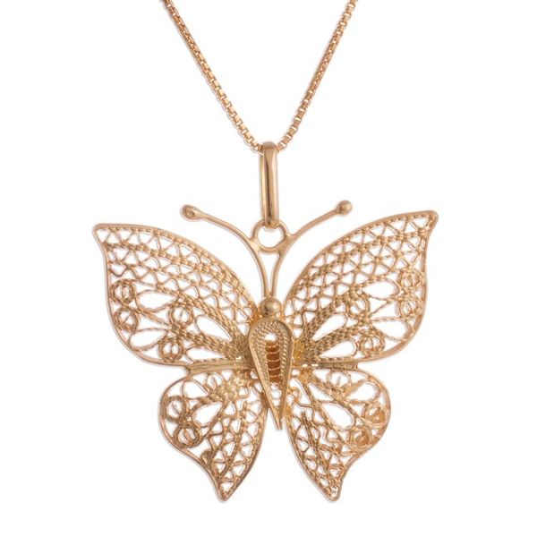 Alternate image for Gold Plated Sterling Silver Filigree Butterfly Necklace Majestic Flight