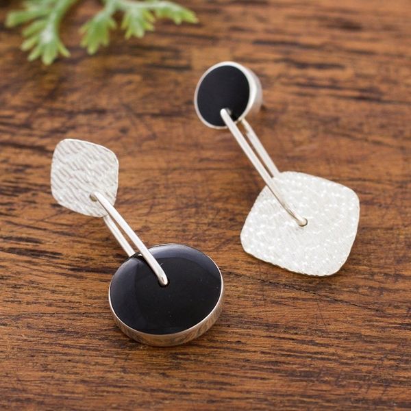 Alternate image for Obsidian and Textured Sterling Silver Dangle Earrings Midnight in Motion