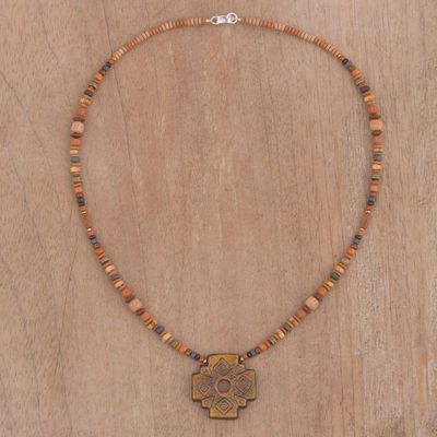 Alternate image for Chakana Cross Ceramic Beaded Pendant Necklace from Peru Sun Chakana