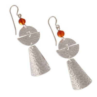 Alternate image for Geometric Sterling Silver Dangle Earrings with Agate Stones Vibrant Amulet