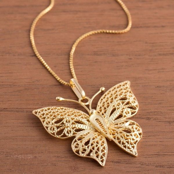 Alternate image for Gold Plated Sterling Silver Filigree Butterfly Necklace Majestic Flight