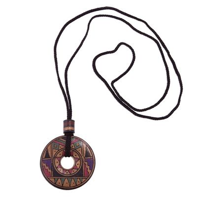 Alternate image for Peruvian Handmade Ceramic Pendant Necklace in Jewel Tones Sun Princess