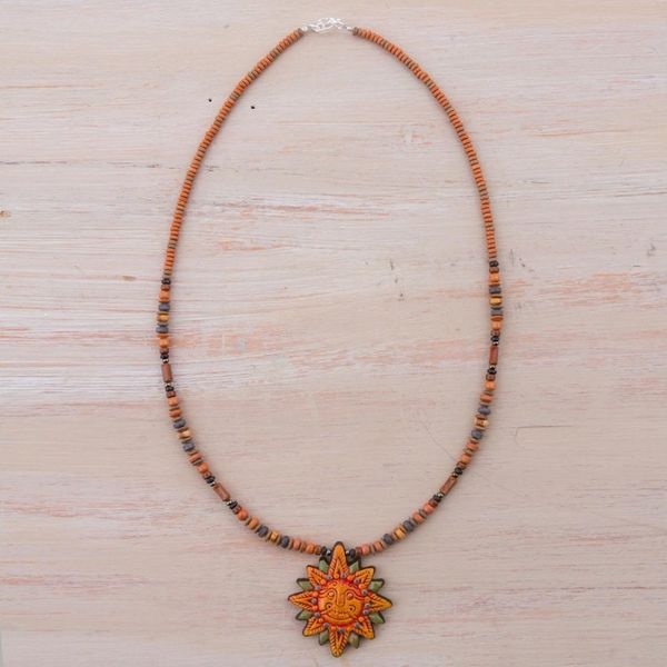 Alternate image for 925 Sterling Silver and Ceramic Inca Sun Necklace from Peru Incan Sun God