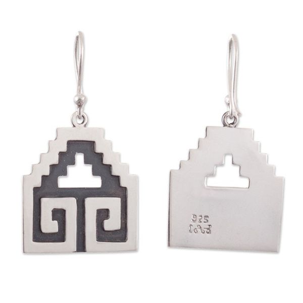 Alternate image for Traditional Moche Sterling Silver Dangle Earrings from Peru Moche Geometry